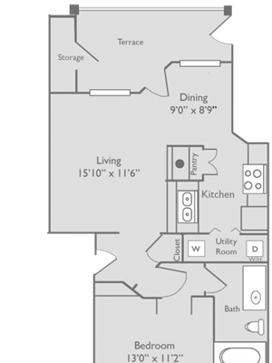 Apartments for Rent in Dallas, Texas One bedroom, one bathroom with private patio and dining room